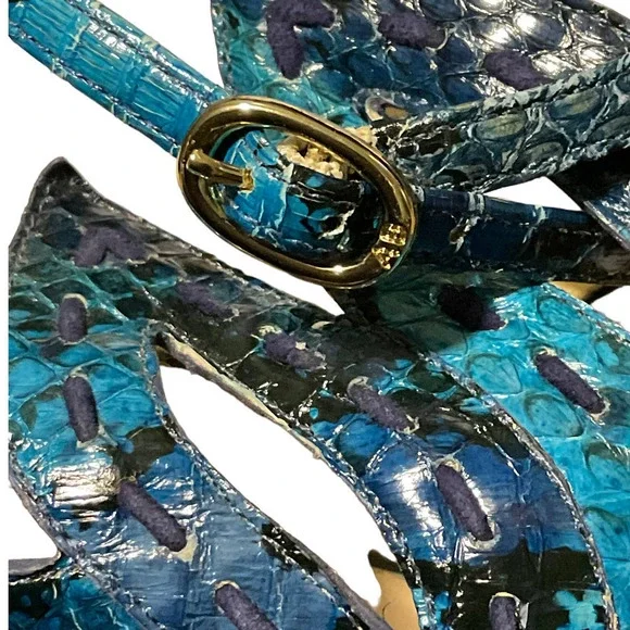 Alexandre Birman Python Ankle-Cutout Sandal Stiletto Heels Size: 9.5 Blue